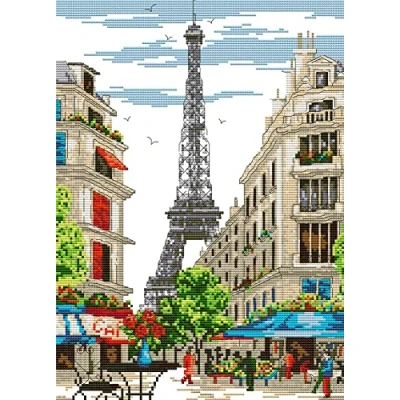 Image of Awesocrafts Cross Stitch Kits, Paris Street Scene Easy Patterns Stitching Embroidery Kit Supplies, Counted (Street, Counted)