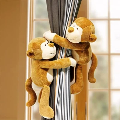 Image of 2Pcs Curtain Tie Back Cartoon Animal Buckle Strap Long Tail Monkey Raccoon Holdbacks Children Room Decoration Accessories Holdback Straps (A)