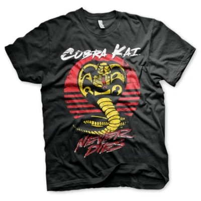 Image of Cobra Kai Officially Licensed Never Dies Mens T Shirt (Black), Medium