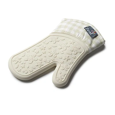 Image of Zeal Silicone Heavy Duty Single Oven Mitt Glove, Cream (29 cm Long) Gingham