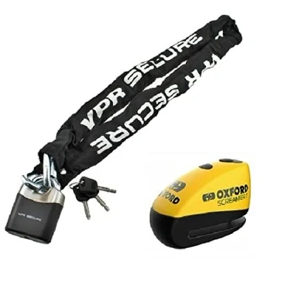 Image of Oxford Security Screamer 7 Alarm Disc Lock Motorcycle Motorbike VPR Sabre Bike Chain 1.8m Black