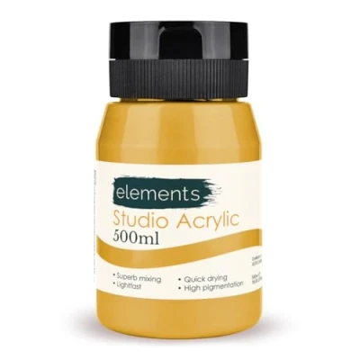 Image of Elements 500ml Acrylic Paint 500 ml Tub Quick Drying Paints with High Pigment and Vibrant Colour Yellow Ochre