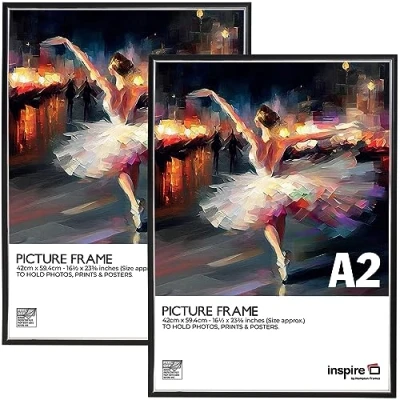 Image of Inspire By Hampton EASYLOADER A2 (42x59cm) Black Picture Poster Frame Plexi (Non Glass) 2 Pack IBH EASA2BKP PK2