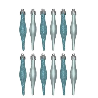 Image of 12 x 9cm (3.6&quot;) BABY BLUE/ICE BLUE Glitter + Matt Droplet Christmas Tree Decorations