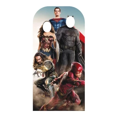 Image of STAR CUTOUTS SC1339 Justice League Stand In Live Action Superman Batman Wonder Woman The Flash Cardboard Cutout Perfect for Birthdays, Gifts, Parties &amp; Fans 193cm Tall 94cm Wide
