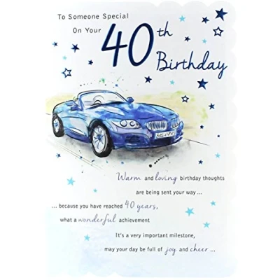 Image of Goldmark Age 40 Male Birthday Card Blue Sports Car &amp; Little Stars 9&quot; x 6.25&quot;