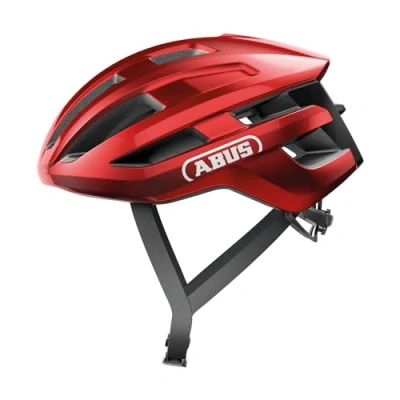 Image of ABUS PowerDome Road Bike Helmet Lightweight Bicycle with Clever Ventilation System and Aerodynamic Profile Made in Italy for Men Women Red, Size M