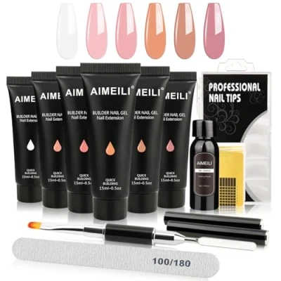 Image of AIMEILI Builder Gel Nail Kit, 6 Colours 15ml Extension Kit UV LED Enhancement Starter with Slip Solution False Kit2