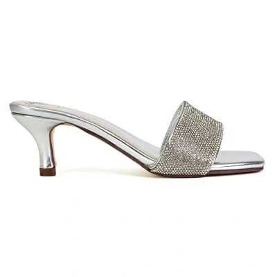 Image of Womens Diamante Low Kitten Heels Ladies Slip On Heeled Mules Silver Sandals Size 4