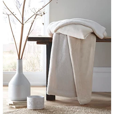 Image of Portfolio Sherpa Faux Fur Beige Throw Blanket 130CM X 170CM Easy Care Natural Light Brown Super Soft Throws for Sofa or Bed Machine Washable Tumble Dry Warm Couch