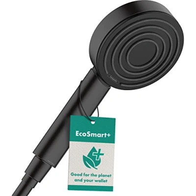 Image of Hansgrohe Hand Shower Water Saving Pulsify S, Head 6l/Min (EcoSmart+) 105 mm with 1 Spray (PowderRain), Matt Black, 24121670