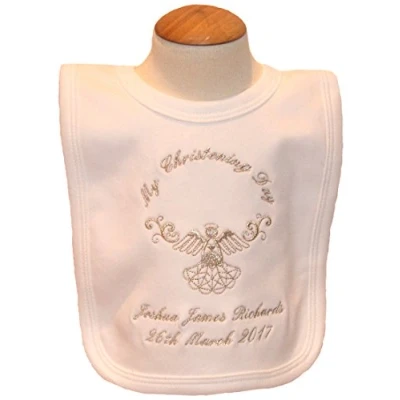 Image of Baby’s Personalised Christening/Baptism/Naming Day Guardian Angel Bib (Silver)