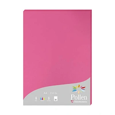 Image of Clairefontaine Ref 24221C Pollen Coloured Paper (Pack of 25 Sheets) A4 (210 x 297mm), 210gsm Paper, Inkjet &amp; Laser Printer Compatible, Acid Free Intensive Pink