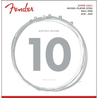 Image of Fender Super 250 Guitar Strings for Electric Guitar, Nickel Plated Steel, Ball End, 250RH Gauges .010 .052, (6)