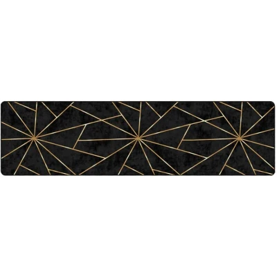 Image of vidaXL Rug Washable Black and Gold 80x300 cm Anti Slip