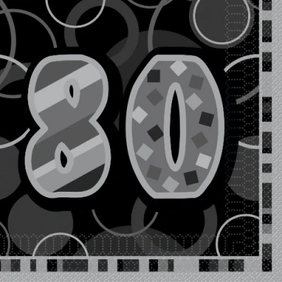 Image of Unique Party 28487 Glitz Black 80th Birthday Paper Napkins, Pack of 16