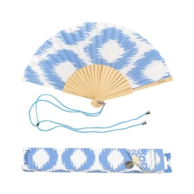 Image of Fisura Original handheld folding Fan with pattern .wooden fan. holding Hand Fans. Birthday Gifts Wedding Party Decoration. hanger included (Tongues, blue)