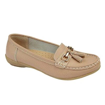 Image of Jo &amp; Joe Nautical Womens Leather Flat Loafers Shoes Mocha (4 UK, Mocha)