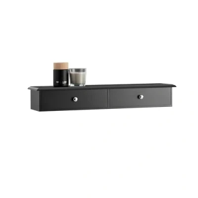 Image of SoBuy FRG43 SCH, Wall Shelf Floating Storage Unit with 2 Drawers, Black, W64 x D15 H10cm