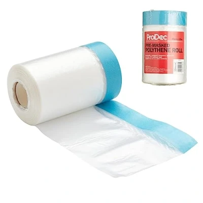Image of ProDec 55cm x 25m Pre Masked Polythene Dust Sheet Roll, Dustproof and Waterproof Ideal for Covering Protecting Floors Furniture When Painting Decorating