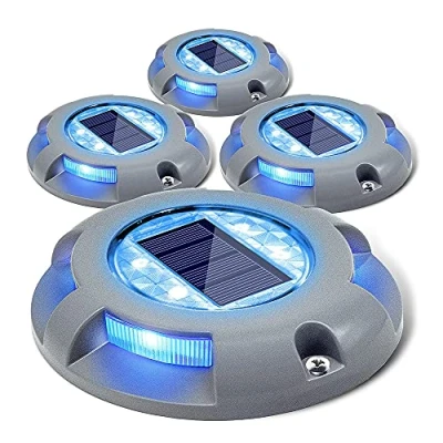 Image of Siedinlar Solar Decking Lights Outdoor Deck Powered Waterproof Ground Garden for Pathway Driveway Step Dock 4 Pack (Blue)