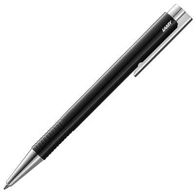 Image of Lamy Logo M+ Ballpoint Pen 204 Made of Unbreakable Plastic in Black with Chrome Plated Tip and Pusher includes Large Refill M 16 Line Width Blue