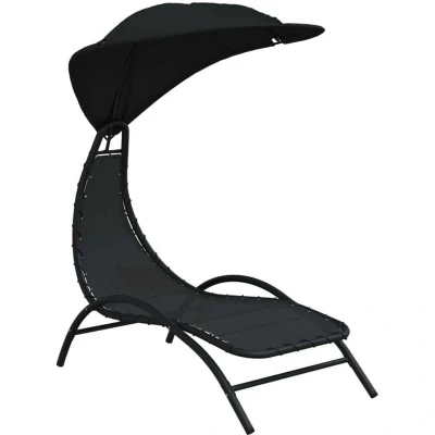 Image of vidaXL Sun Lounger with Canopy Black 167x80x195 cm Fabric and Steel