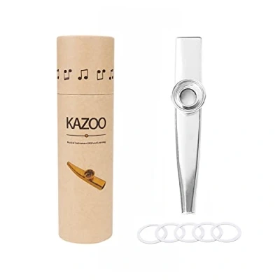 Image of Alnicov Metal Kazoo,Aluminum Alloy Kazoo with 5 Flute Diaphragms and a Beautiful Box for Musical Instrument Ukulele Guitar Partners(Silver)