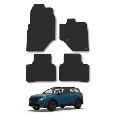 Image of Rubber Car Mats Compatible with Peugeot e5008 (2024+) Tailored Fit Floor Set Accessory Custom Anti Slip Backing Heavy Duty Waterproof Easy Clean Durable All Weather Full Coverage