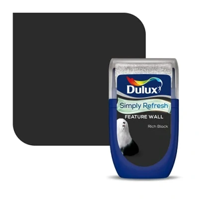 Image of Dulux Simply Refresh Feature Wall Matt Emulsion Paint Rich Black 30ML, Tester, 5569131