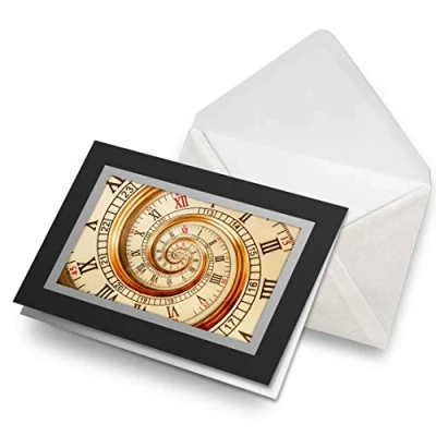 Image of Greeting Cards Black (Insert) Classic Swirly Clock Time Concept Blank Greetings Card Birthday Kids Party Boys Girls #13171