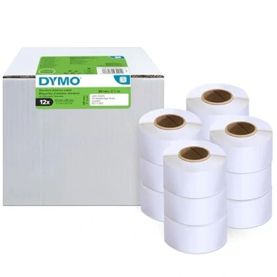 Image of DYMO Authentic LabelWriter Address Labels 28mm x 89mm 12 Rolls of 130 Easy Peel (1,560 Count) Self Adhesive for Label Makers