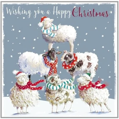 Image of GBCC Charity Christmas Cards Pack of 6 with a Festive Sheep Tower Design Eco Friendly Xmas Multipack Envelopes