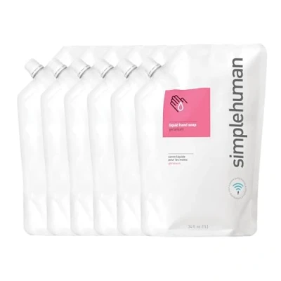 Image of simplehuman 1L Geranium Hand Wash Liquid Soap (Pack of 6), Moisturising, Suitable for Sensitive Skin, Hypoallergenic (DEA, Sulphate and Paraben Free), Biodegradable, Dispenser Compatible