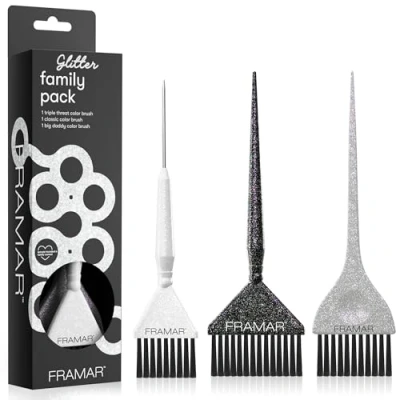 Image of FRAMAR Hair Dye Brush Set Colour For Bleach Kit, Tint Lightener, Highlights Tinting Root Touch Up, Highlighting Kit 3 Pack Glitter