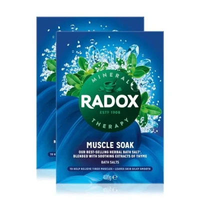 Image of Radox Muscle soak Bath Therapy Thyme Scented Herbal Salt with expertly Blended Herbs and Minerals to Soothe Your Tired Aching Muscles, 400g Multi Buy 2 Pack