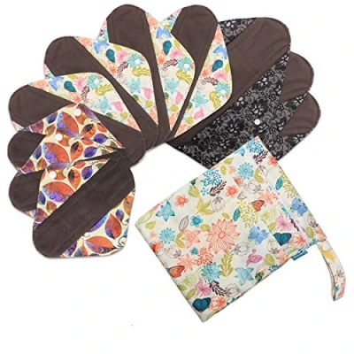 Image of Teamoy Reusable Sanitary Pads(Pack of 10) for Women, with Wet Dry Bag, Washable Bamboo Towels (3pcs x 20cm + 4pcs 25.4cm 3pcs 29.5cm)