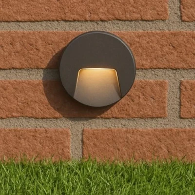 Image of CGC Lighting Slim Wall Brick Light Outdoor Surface Mount Garden Weatherproof Corrosion Resistant (Black Round)