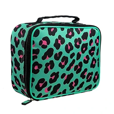 Image of Polar Gear Kids Animal Print Lunch Insulated, Reusable Cooler Bag Adjustable Shoulder Strap Wipe Clean PEVA Lining for Meals &amp; Leftovers Green, Black Pink, Polyester