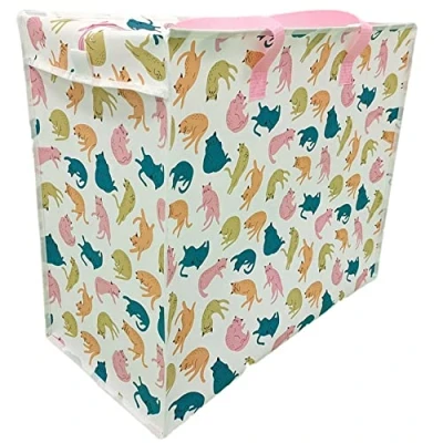 Image of Puckator Cat&#039;s Life Zip Up Laundry Storage Bags Washing Basket Large Room Accessories For Men Big Clothes Bin Bins