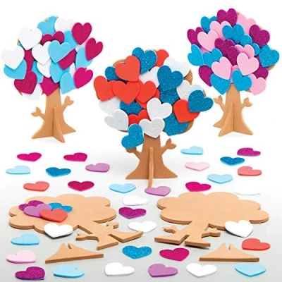 Image of Baker Ross AT664 Love Heart Tree Kits Pack of 5, Creative Valentine&#039;s Day Art and Craft Supplies for Kids to Make Decorate,Blue,Pink,Purple,Red,Teal,White