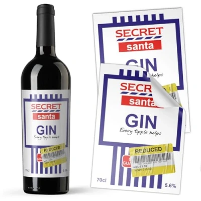 Image of 3 X Funny Gin Xmas Secret Santa Supermarket Budget Alcohol Bottle Gift Novelty Drinks Sticker Label (Secret Gin)