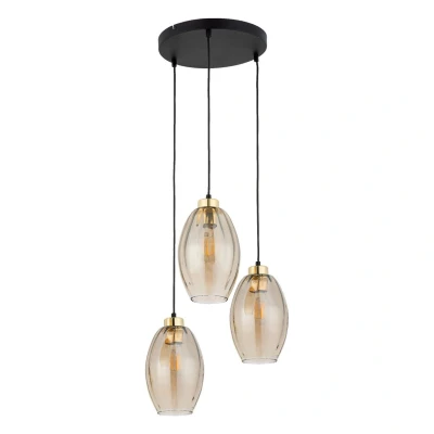 Image of Sebo Cluster Pendant Ceiling Light Black, Amber Glass 3xE27