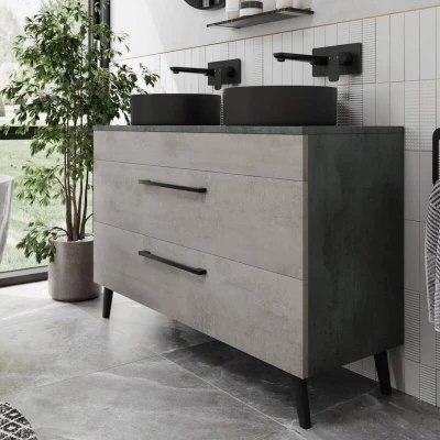Image of Vitusso Idro Grey Double Countertop Vanity Unit with Lyon Black Basins 1200mm