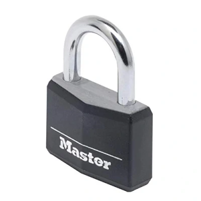 Image of Master Lock 9150EURDBLK Key Padlock in Aluminium with Vinyl Cover, Black, 5 x 6.8 1.4 cm