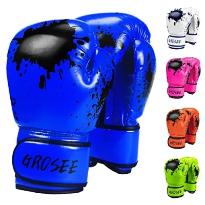 Image of Kids Boxing Glove 6oz 8oz, Youth, Boys and Girls Training Sparring Gloves for Punching Bag, Kickboxing, Muay Thai, MMA, UFC, Gift Age 6 15 Years (Blue, oz (45 80 lbs))