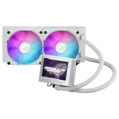 Image of ROG Ryujin III 240 ARGB all in one liquid CPU cooler with 400mm radiator, Asetek 8th gen pump, 3 120mm fans, 35 colour LCD, compatible Intel LGA 1700/ 115x/ 1200 &amp; AM4/ AM5 socket, white