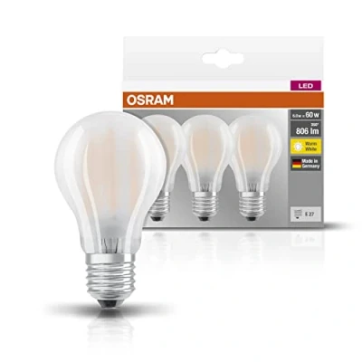 Image of OSRAM LED base Classic A / lamp in bulb shape with E27 not dimmable replacement for 60 Watt Matt warm white 2700 Kelvin pack of 3