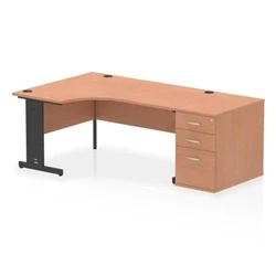 Image of Impulse 1600 LH Crescent Desk Beech/Black Cable Managed Leg 800 DH Ped