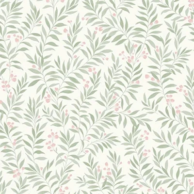Image of Grandeco Sage Trail Foliage and Flowers Textured Wallpaper, Green